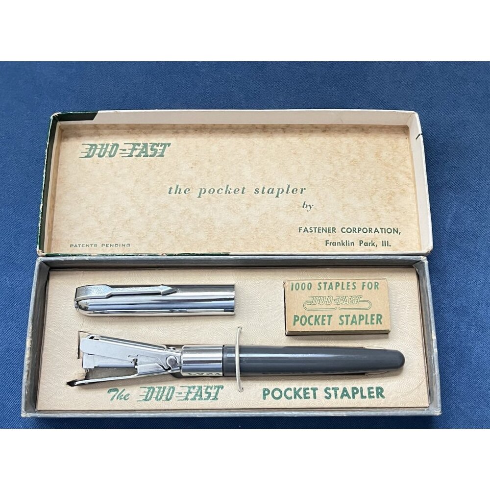 Vtg Mini Stapler Chrome Pocket Clip in Box w/ Staples Buffalo Envelope Company - Picture 5 of 5